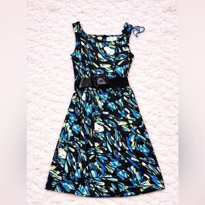 Studio 1 Sleeveless Floral A-Line Dress with Belt Size 8
